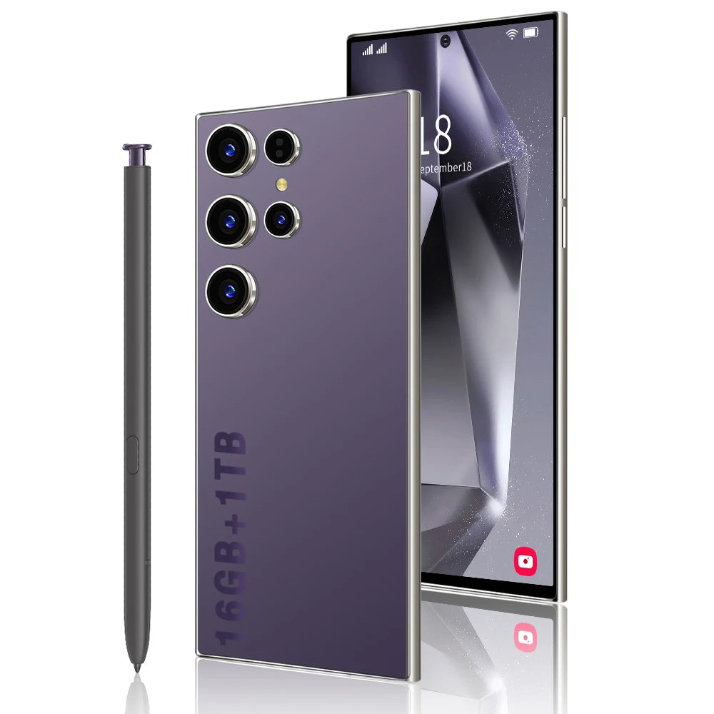 Tidesmit S24 Ultra 7.3-inch 5G smartphone with 16GB RAM, 1TB storage, and 108MP camera in sleek modern design