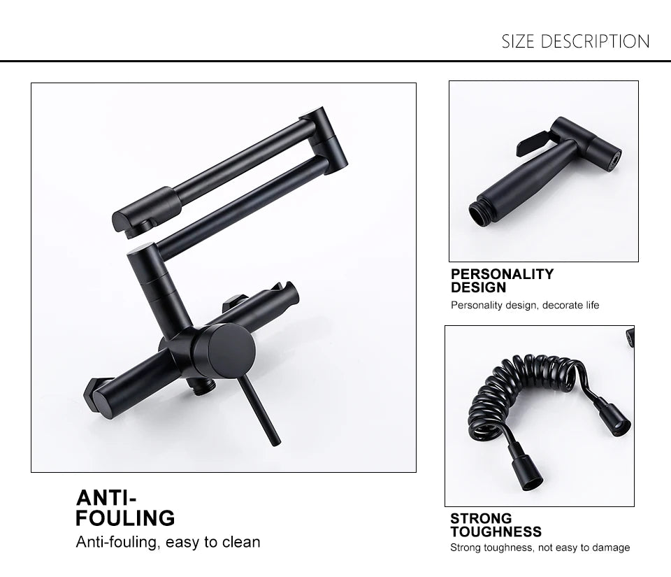 Wholesale Black Hot Sale Hot and Cold Pull Out Kitchen Mixer Tap Pot Filler Faucet Synchronize Airbrush Kitchen Faucet