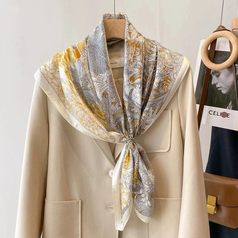 Fashion Foulard Luxury Brand Custom Digital Printing Square Silky Scarves Women 70X70Cm Bandana Scarf Foulard En Soie