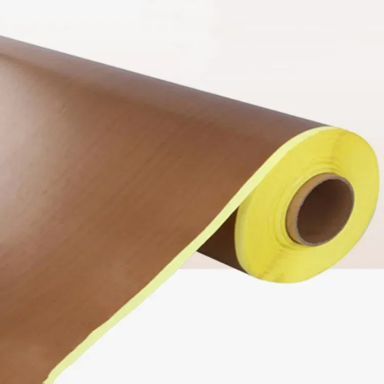 Brown PTFE-coated cloth tape roll with yellow adhesive strip edge