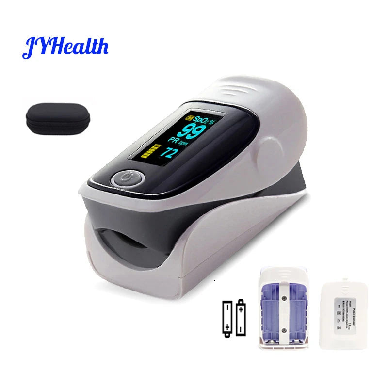JYHealth Digital finger pulse oximeter OLED medical pulsioximetro SPO2 PR PI health alarm Fingertip oximetro de dedo with case