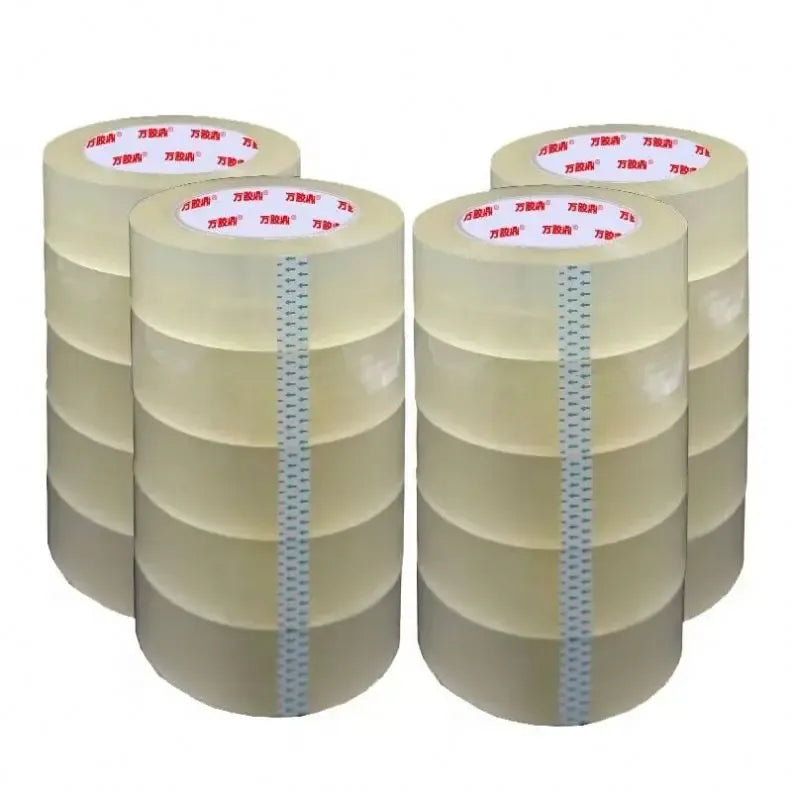 White carton sealing tape rolls stacked in columns, single-sided adhesive tape