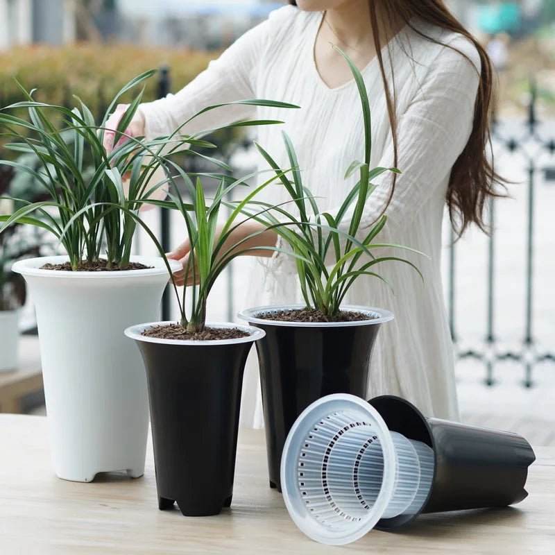 Orchid Pots with Air Holes Cymbidium Planter High Waist Plastic Flower Pot Excellent Drainage Garden Kits Double Layer Durable