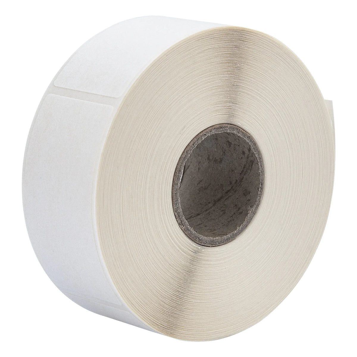 Close-up of white water-soluble label roll with blank label backing