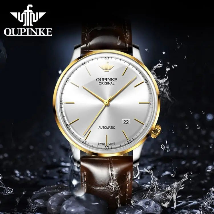 OUPINKE 3269 Original Luxury Ultra Thin Watch Men Automatic Mechanical Slim with Date Brand Leather Wristwatch Relogio Masculino