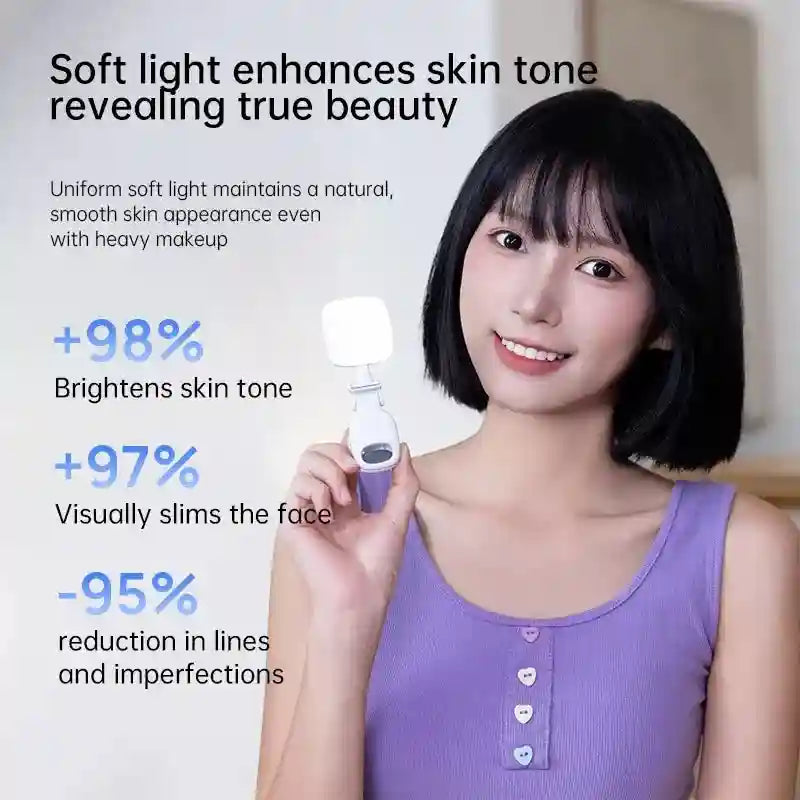 Small white portable LED ring light for mobile phones to improve lighting for selfies and video calls.