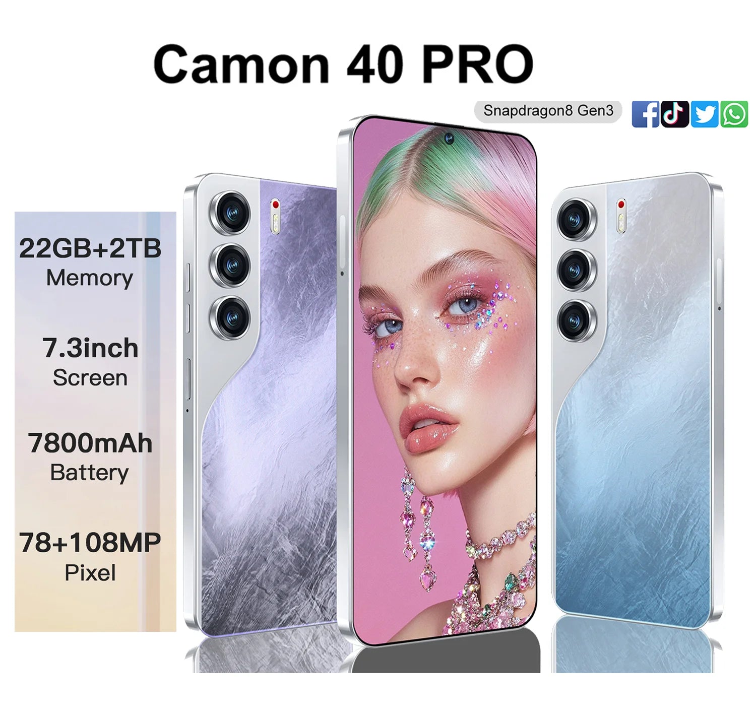 22G+2TB 2025 New 5G Smartphone Origin Camon 40 Pro Best Selling Gaming Phone  7.3 Inch Large HD Screen LTE Cellular Smartphone