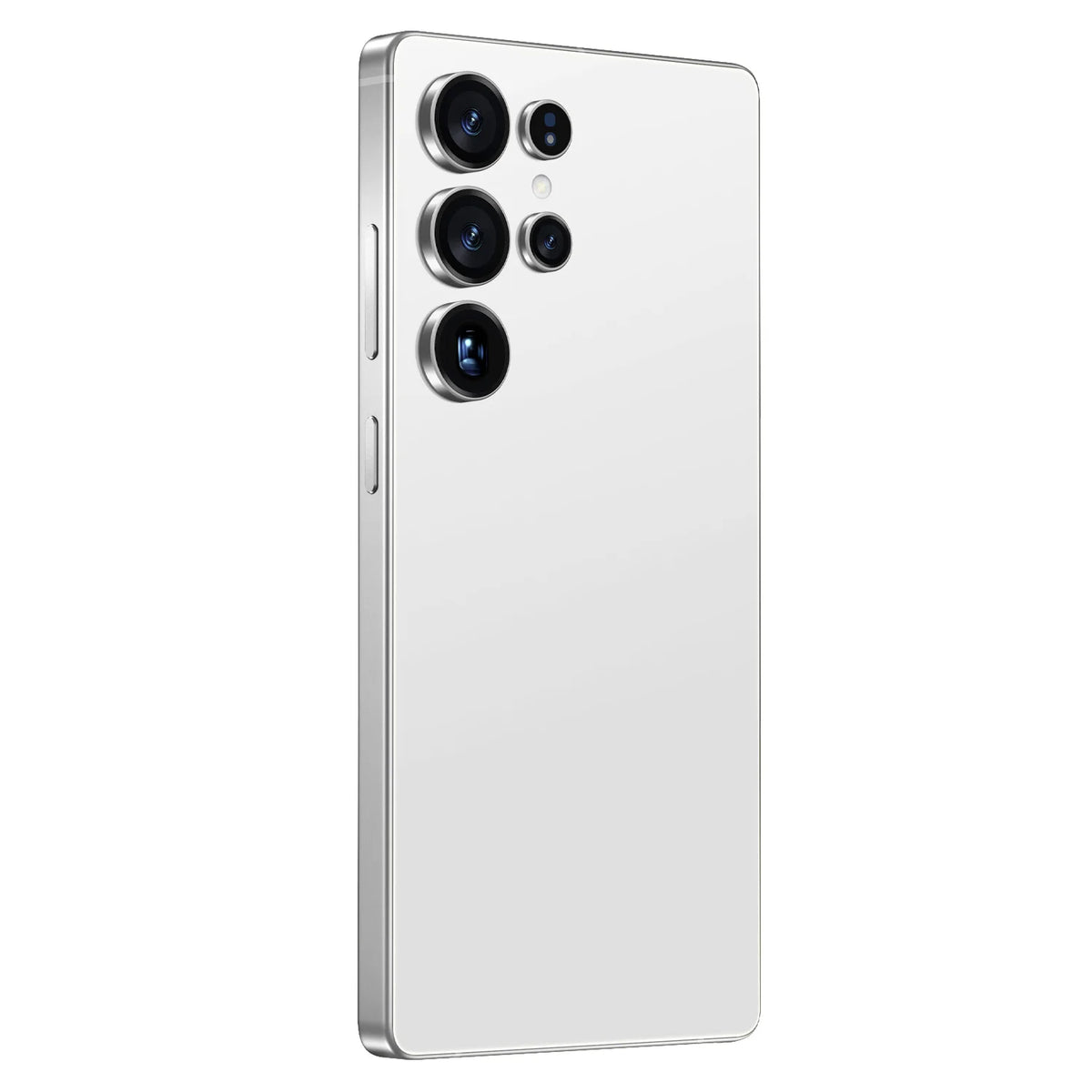 S25 Ultra smartphone back view, quad-camera array, silver white color