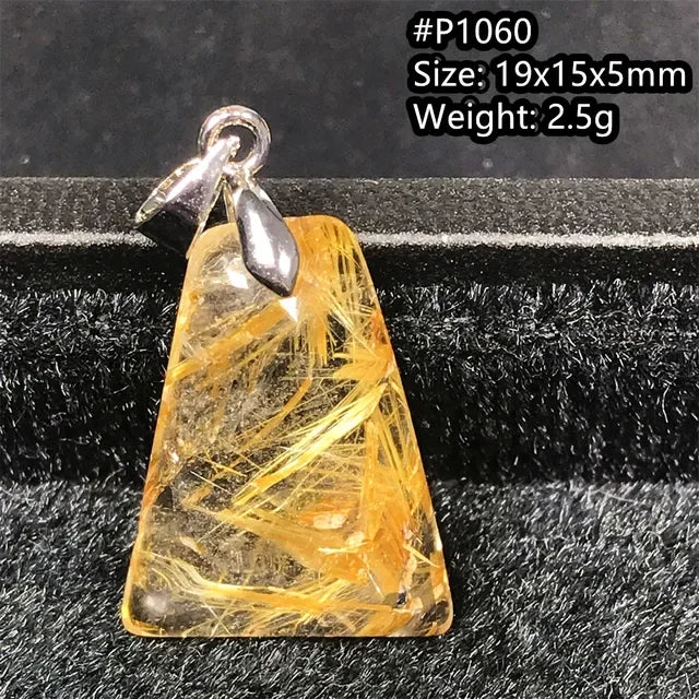 Natural Gold Rutilated Quartz Sterling Silver Pendant Necklace for Women & Men Healing Wealth Gift CCGTC Certified AAAAA