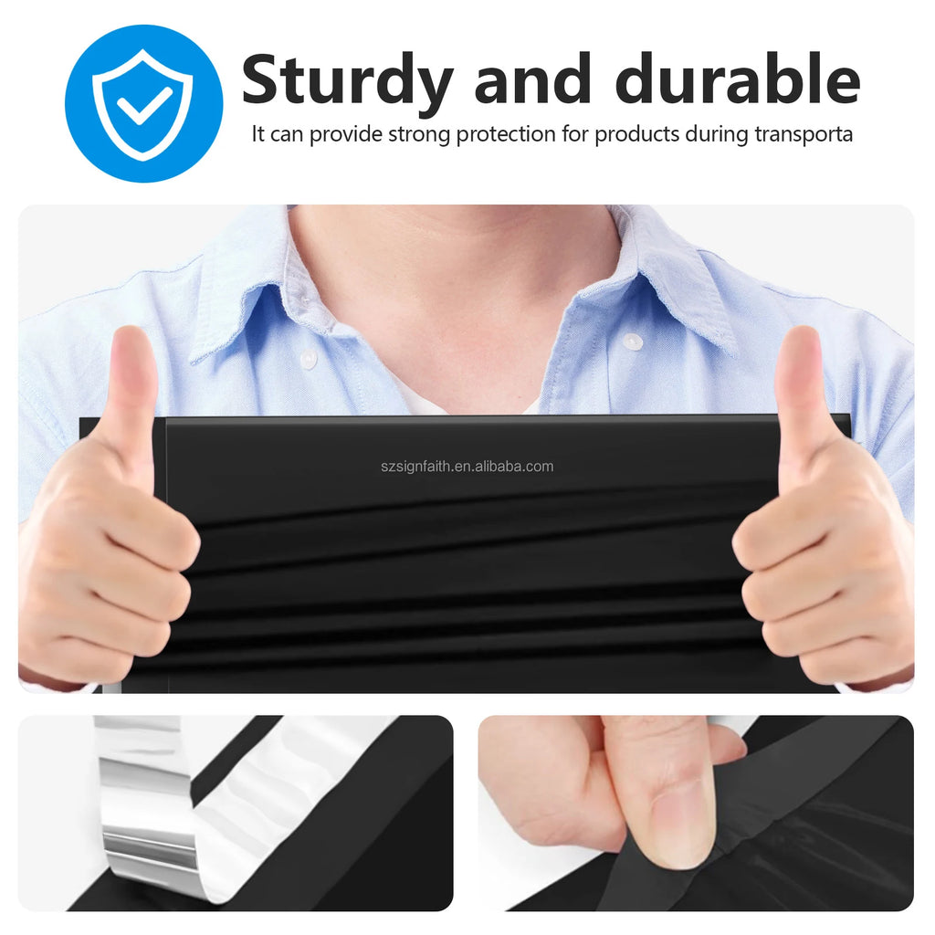 Black poly mailer shipping envelope with reinforced seam lines