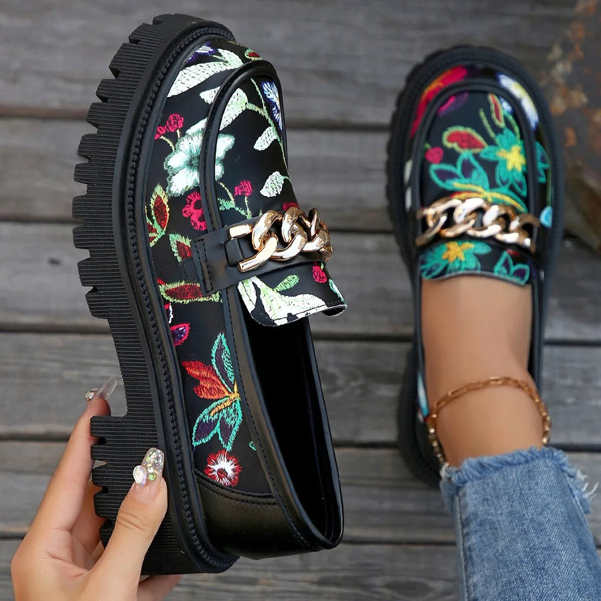 Fashionable Casual Shoes, Women's Thick Soled Shoes, Retro and Elegant French Loafers