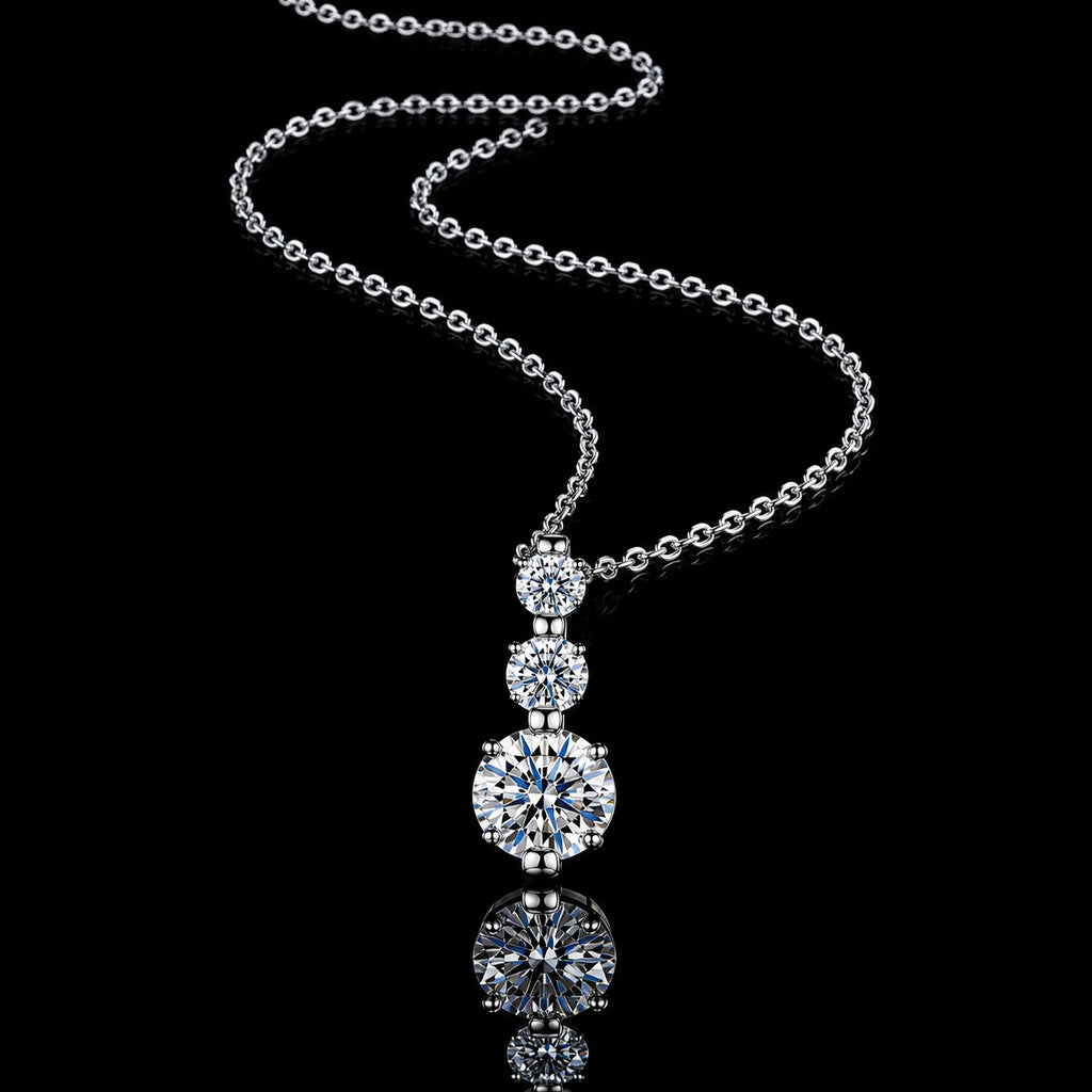 High Quality Round Cut Vvs1 Gra Moissanite Three Stone Pendant Necklace 925 Sterling Silver Factory Jewelry Manufacturer Pendnat