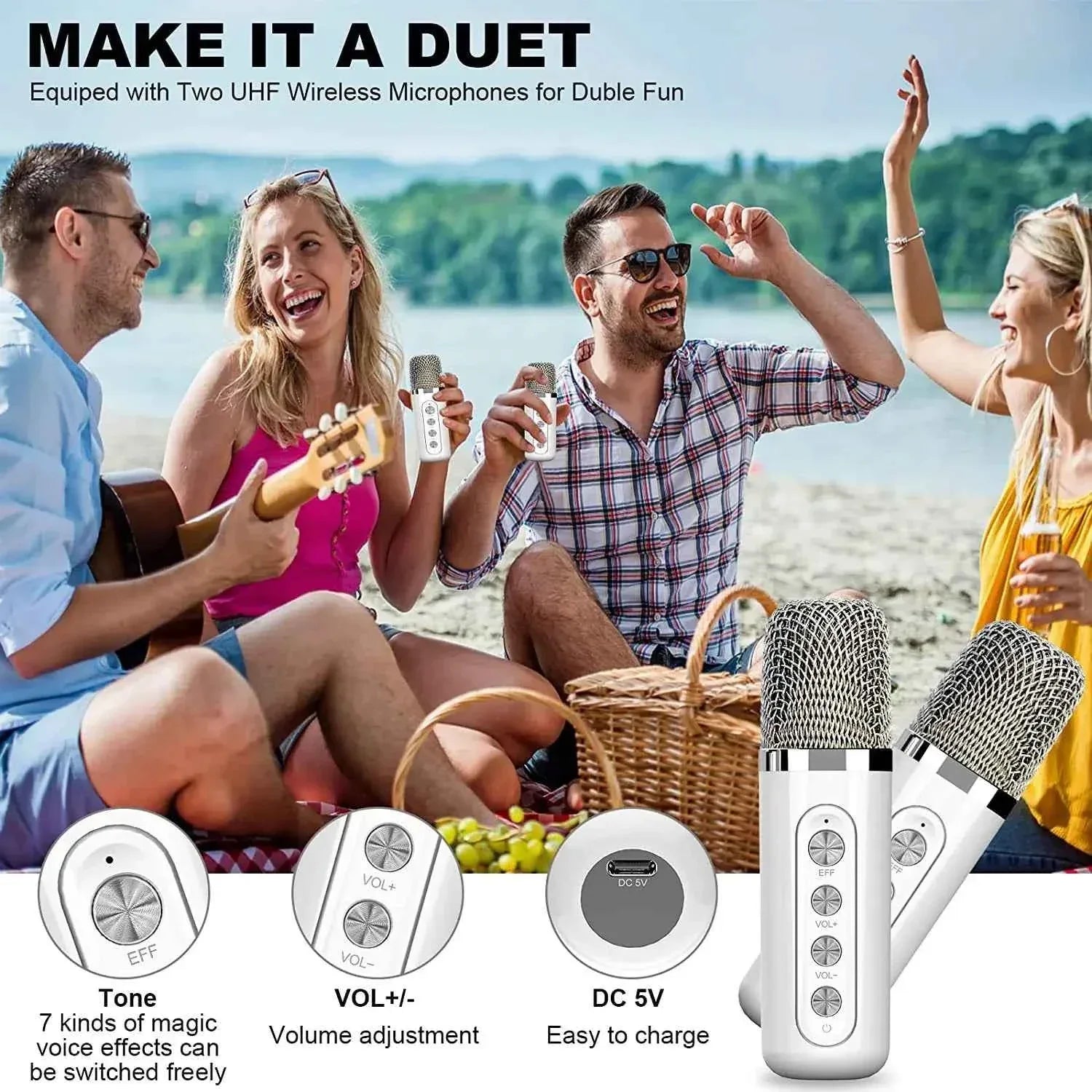 Portable Karaoke Machine Bluetooth Speaker with 2 Wireless Microphones My Store