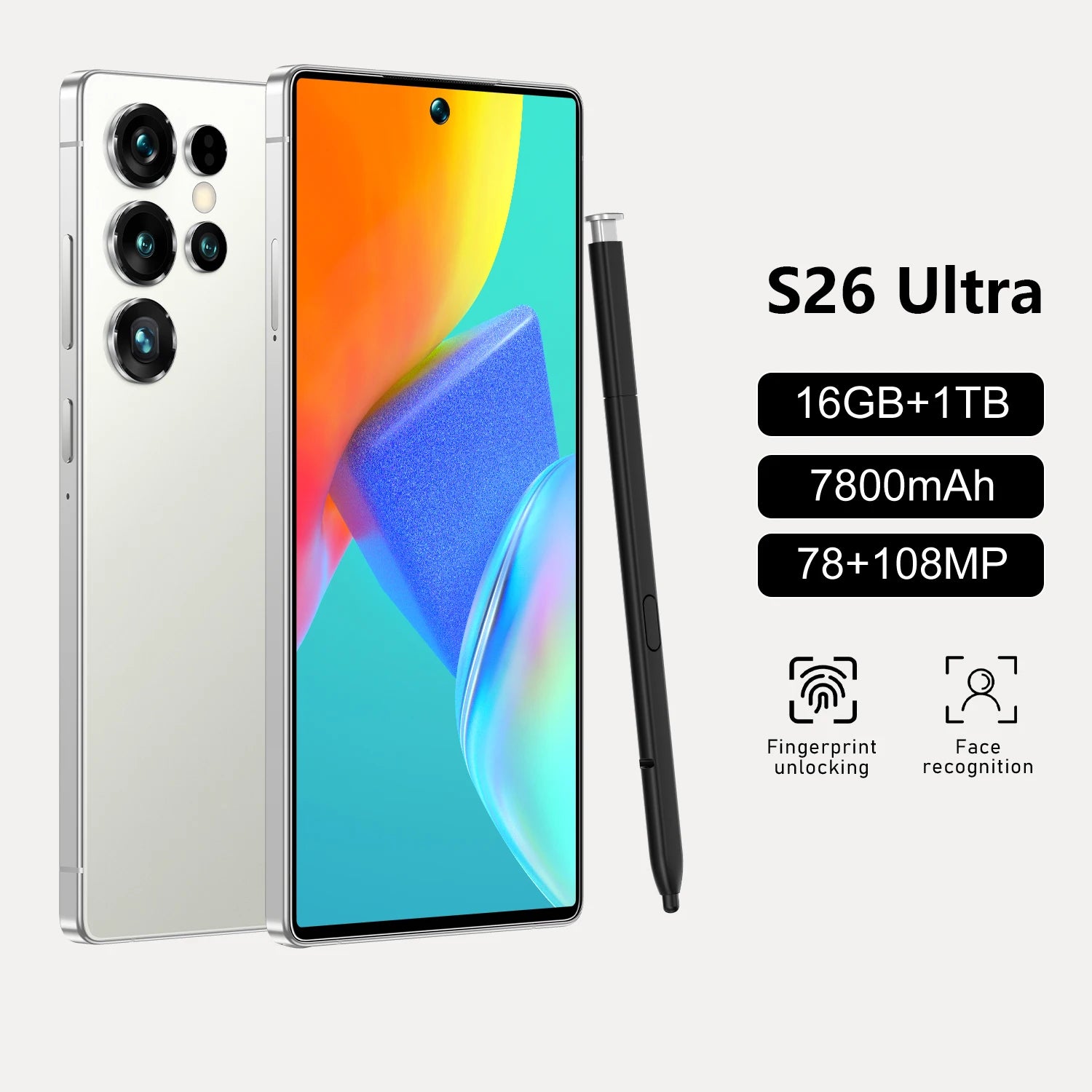 5G Smartphone 1TB Storage 16GB RAM Dual SIM Unlocked Mobile White 16g 1TB Tidesmit