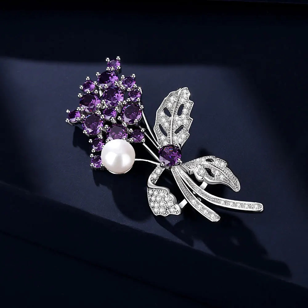 TIANSHE High-end Natural Freshwater Pearls Purple Flower Brooch S925 Pure Silver Pin Accessory Girlfriend's Gift