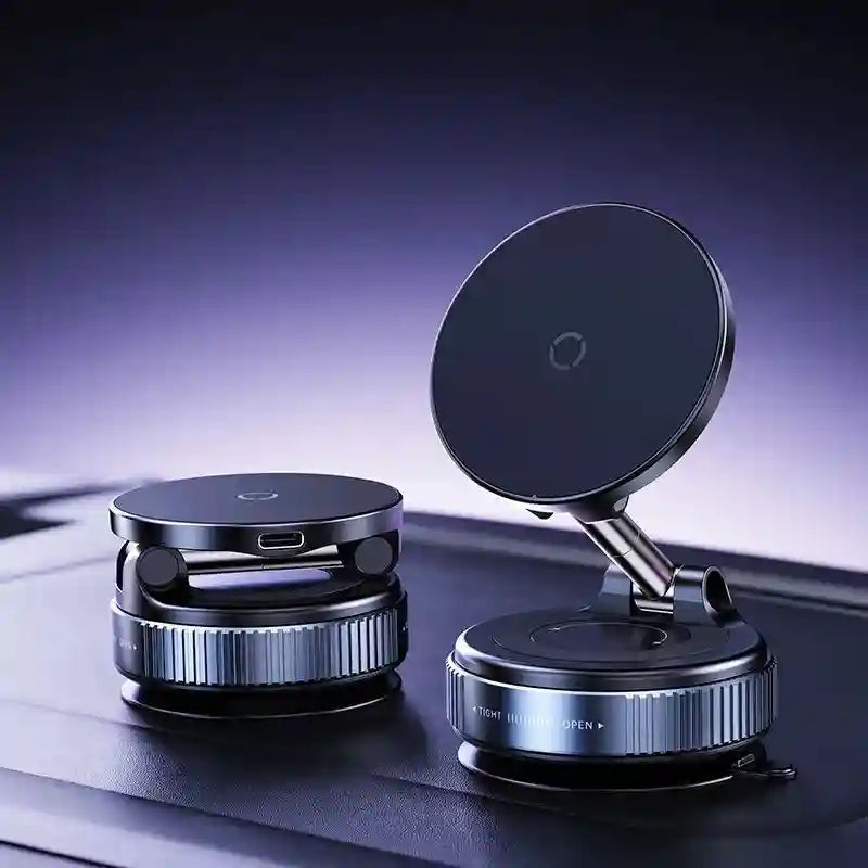 Magnetic Car Phone Mount - 360 Degree Rotating Vacuum Black Tidesmit