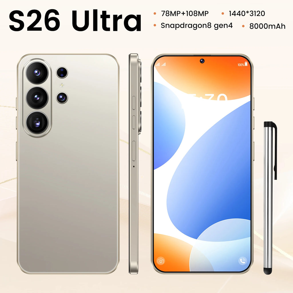 Original S26 Ultra 5G smartphone with 16GB RAM and 1TB storage, featuring an HD gaming screen, dual SIM, and French OS.