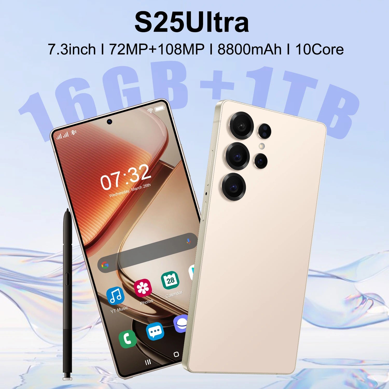 Android 5G Smartphone 7.3 Inch 16GB RAM 1TB Storage Unlocked Tidesmit
