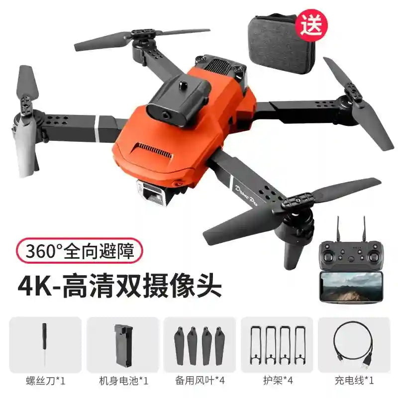 Obstacle Avoidance Camera Drone - 4K Dual Lens Foldable GPS Hovering Orange dual camera Tidesmit