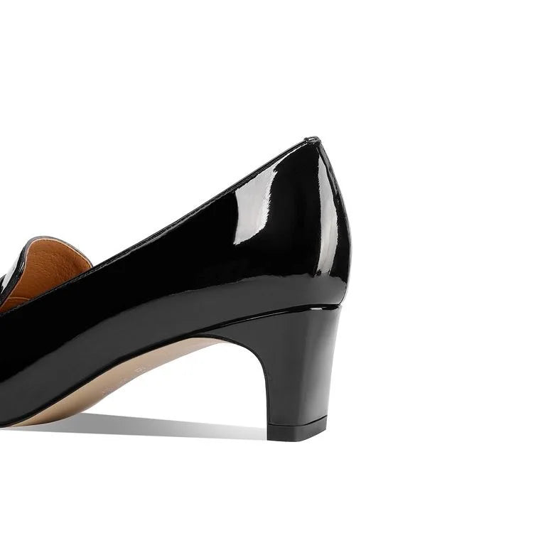 Ladies Genuine Leather Square Toe Block Heel Slip-On Formal Office Pumps with Height Increasing