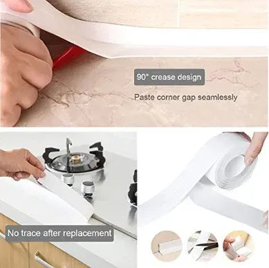 White waterproof corner sealing tape with 90-degree crease for seamless gap sealing