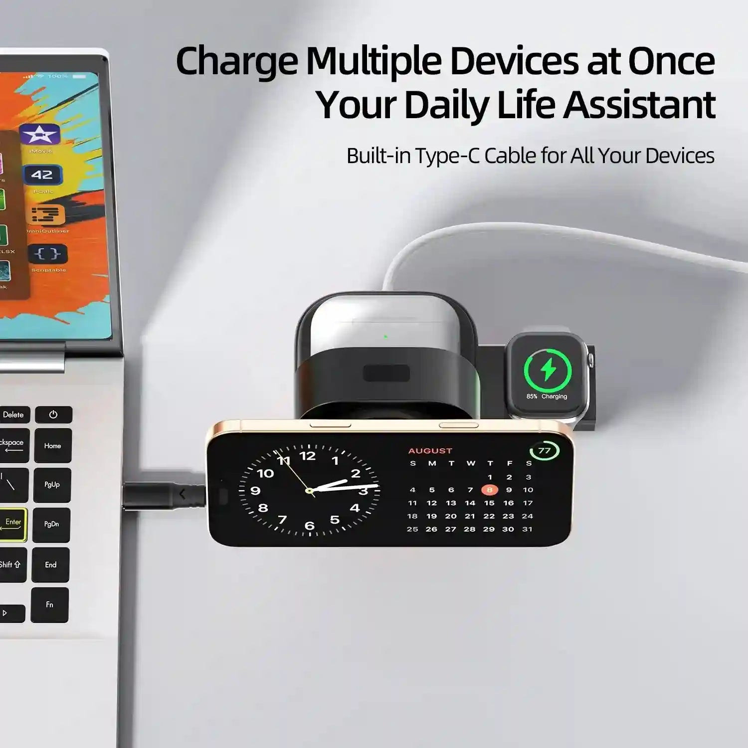 5-in-1 Foldable Magnetic Wireless Charger Stand - Qi Certified 15W Station Tidesmit