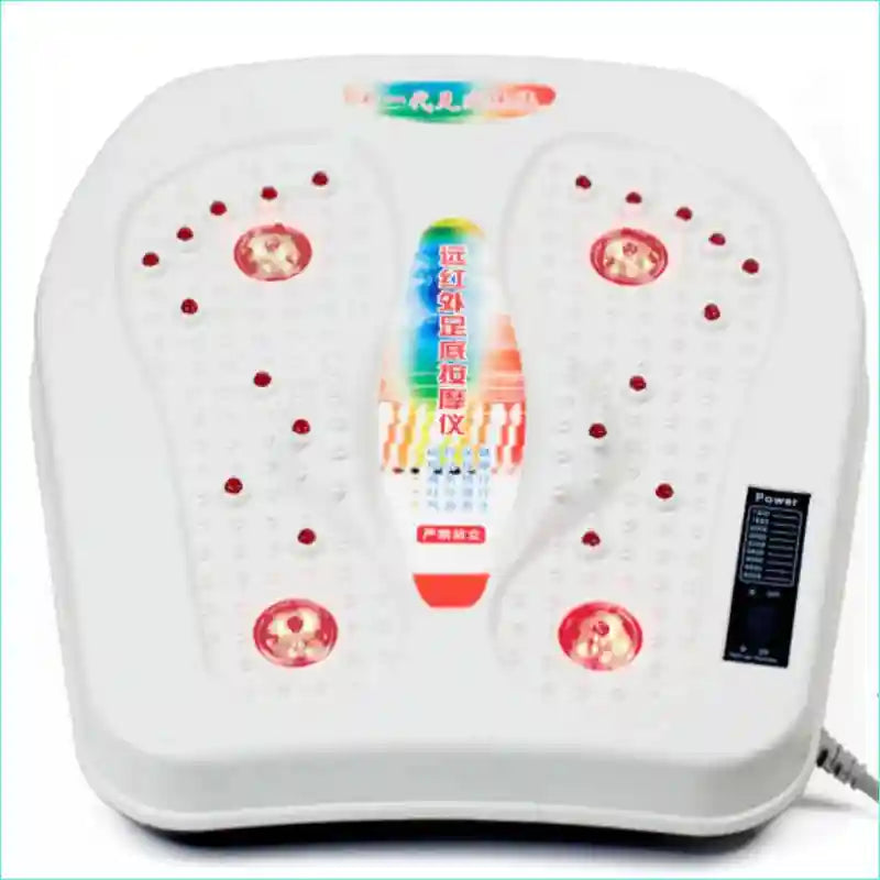 White electric foot massager with infrared heating, magnetic wave therapy, vibration, and reflexology nodes.
