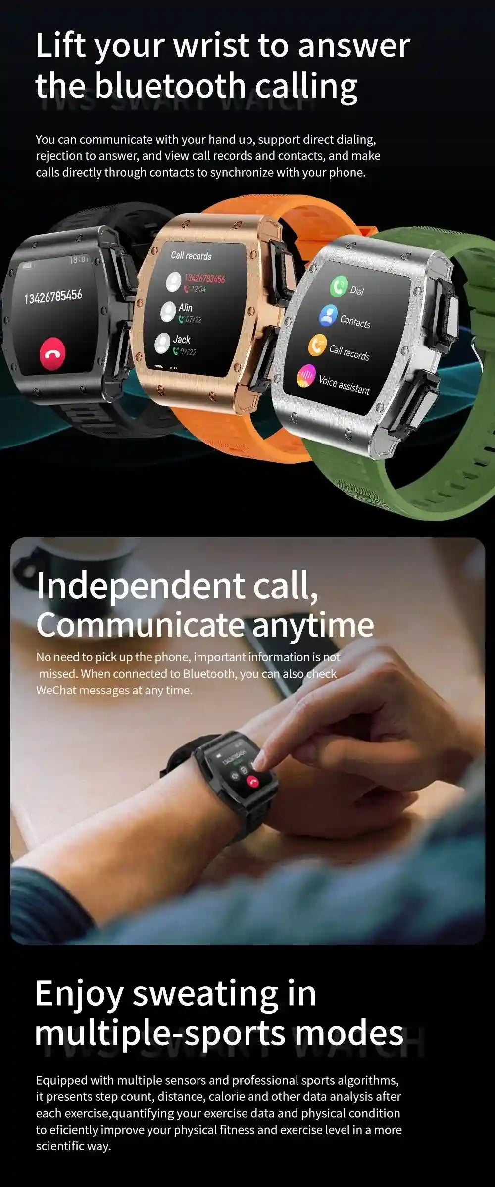 Tidesmit JM09 Smartwatch With Wireless Earbuds - IP67 Waterproof Fitness Tracker Tidesmit
