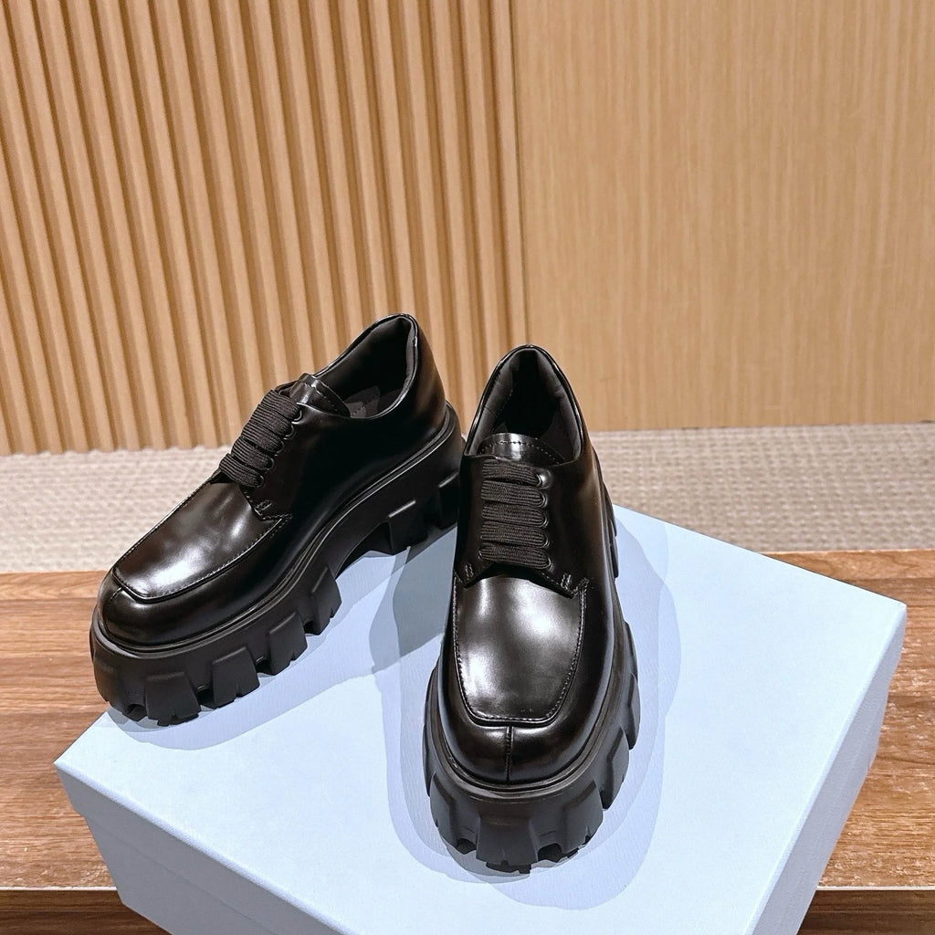 High-end Leather Women's Shoes, Luxury Designer Brand Shoes, Fashionable Height-increasing Sneakers, Girls' Thick-soled Loafers