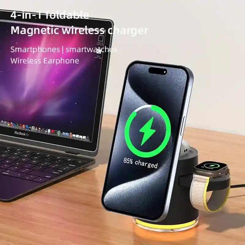 4-in-1 Fast Wireless Charger with LED Lamp - Qi Certified Station Tidesmit