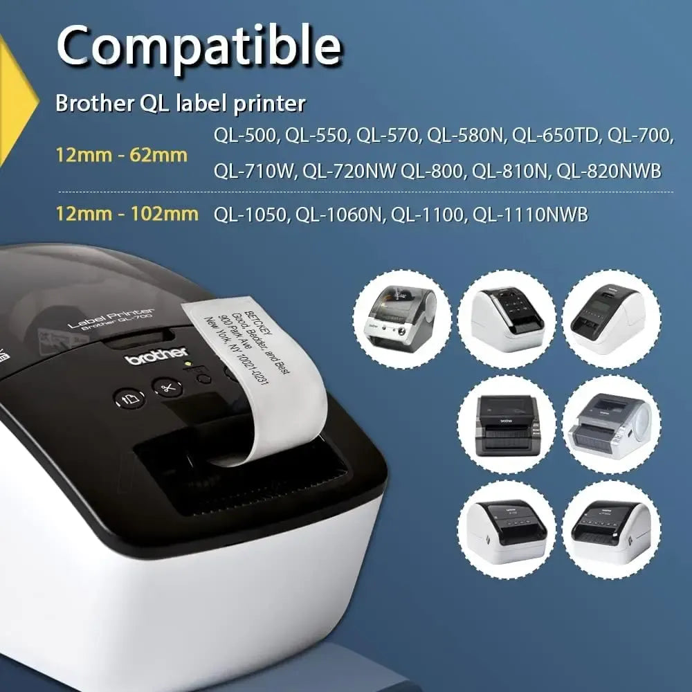 For Brother QL Printers Compatible Ribbons 29 X 90mm X 400 Die-Cut Standard White Paper Address Barcode Label Tape Roll DK-1201