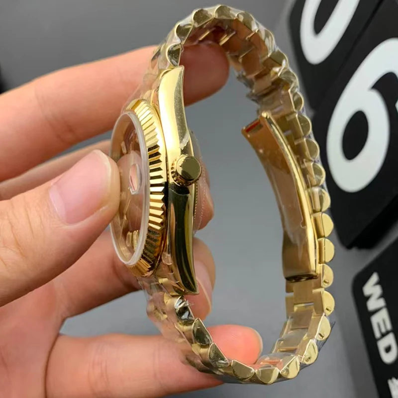 High Quality Luxury Fully Automatic Mechanical Watch Luminous Date 20mm Stainless Steel Sapphire Crystal Glass Dial Window
