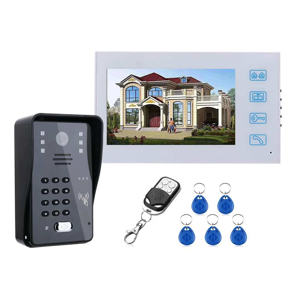 7inch Video Door Phone Intercom Doorbell With RFID Password IR-CUT 1000TV Line Camera Wireless Remote Access Control System