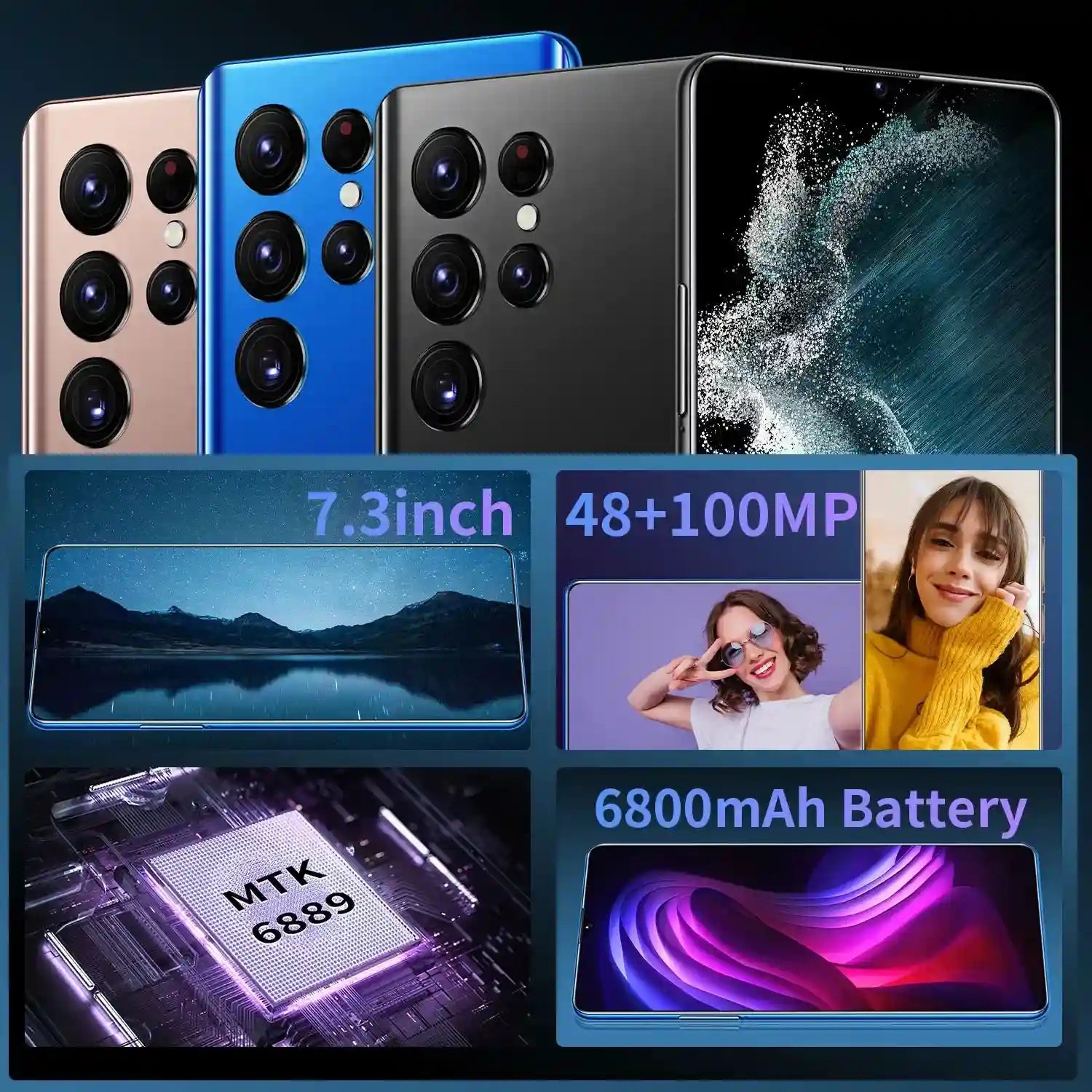 5G Smartphone 16GB RAM 1TB Storage 7.3 Inch AMOLED Display Blue Tidesmit
