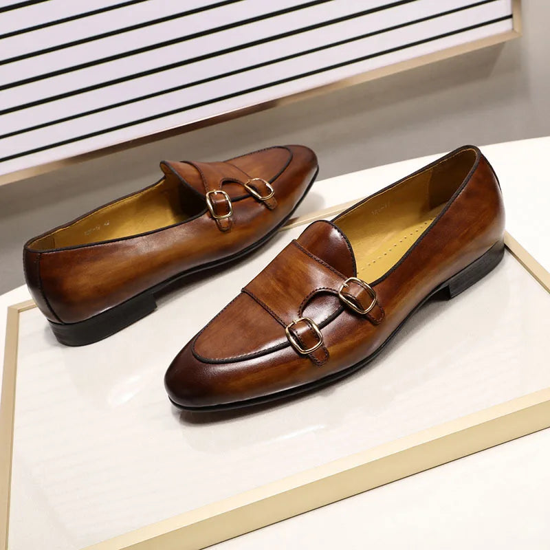 Luxury Formal Monk Strap Wedding Party Office Business Footwear Cow Leather Men Dress Shoes