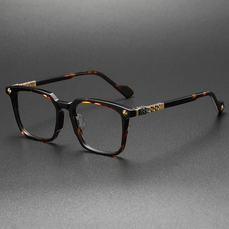 9681 Designer Brand Luxury Eyeglasses Montura Gafas Retail Eyewear Frames with Titanium and AC Lens Printed Pattern