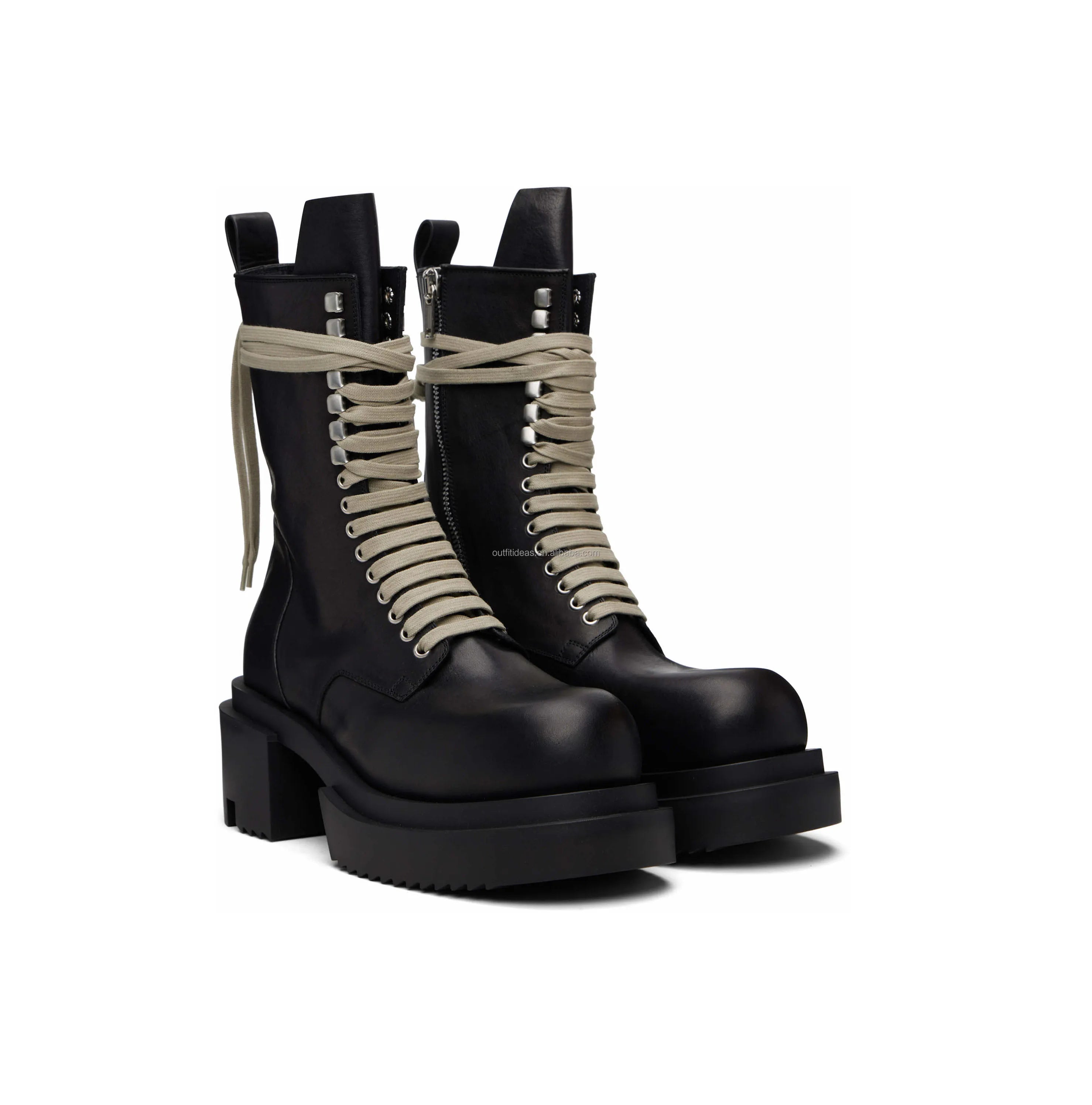 Wraparound Lace-up Unisex Platform Heel H2.5" Dress Shoes Calf Leather Men Ankle Leather Black Chelsea Lace up Bogun Boots