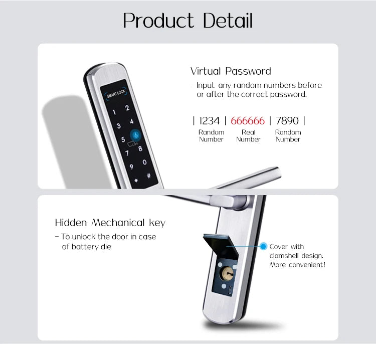 TTLock App Smart Sliding Lock WIFI Electronic Door Lock Bluetooth Digital APP Keypad Code RFID Card Keyless Lock For Hotel/Home