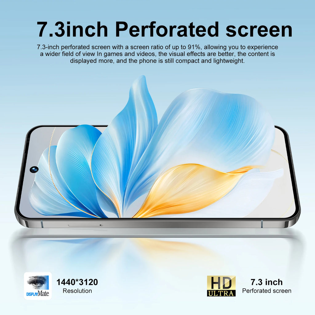 2025 I17 17 Pro Max 5G smartphone with 7.3 inch 144Hz display and 108MP camera, 16GB RAM and 1TB storage, side view