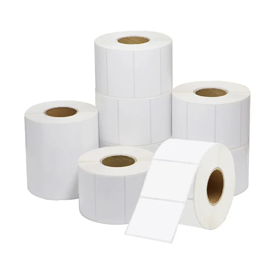 White self-adhesive label paper rolls with matching label sheets