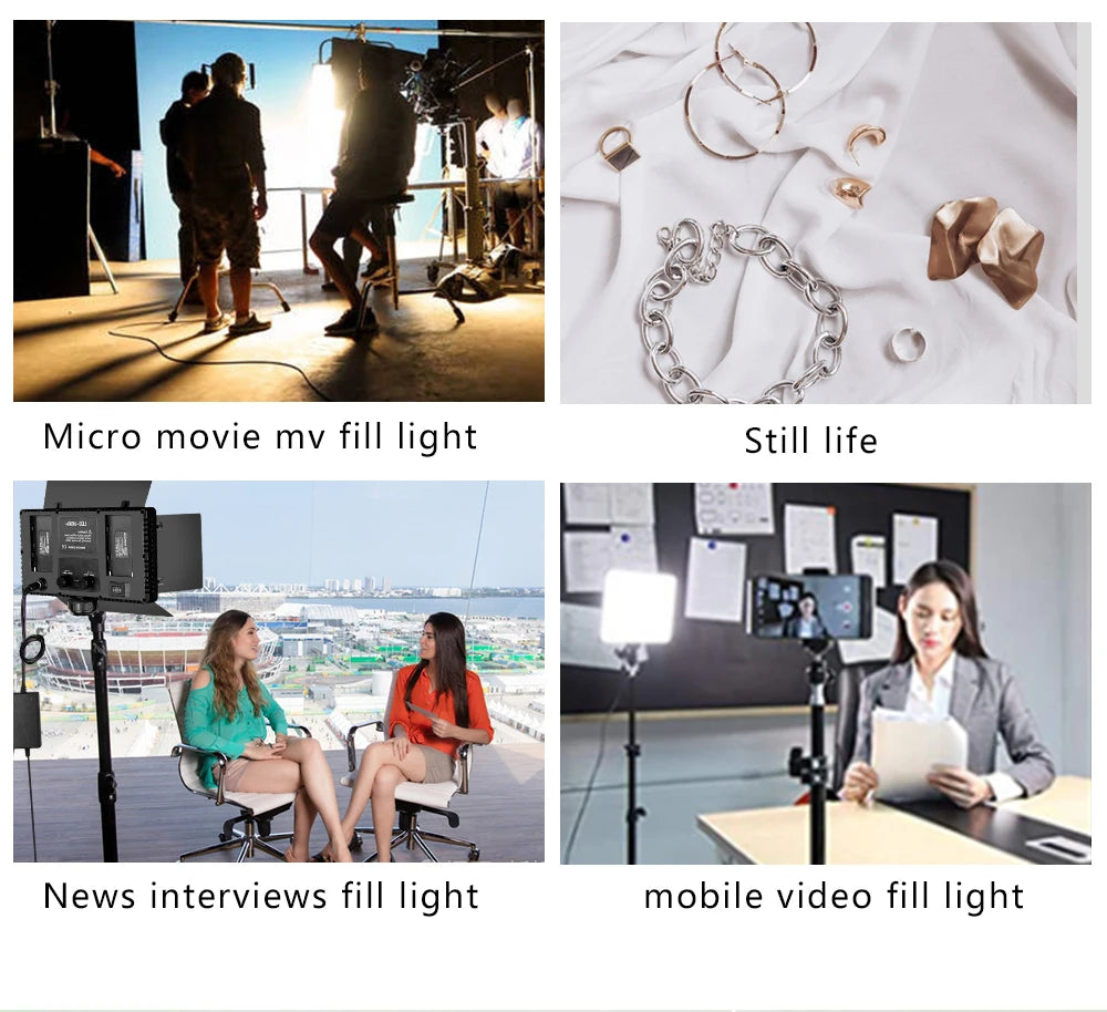 Rectangular LED fill light panel on a tripod stand for studio, product photography, interviews, and mobile video.