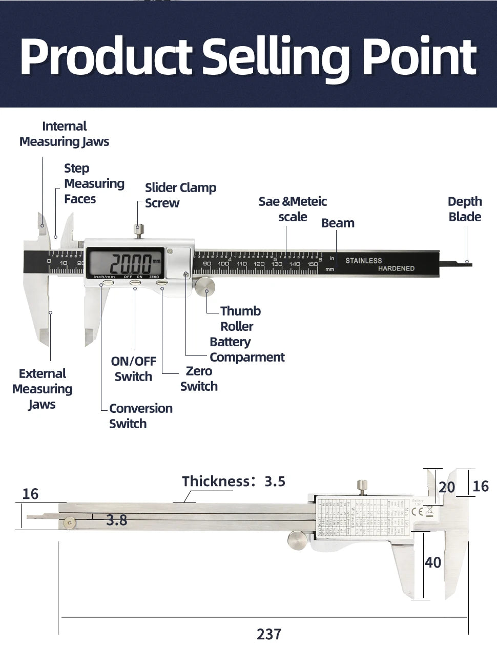 Metal Caliper Digital Pachometer Professional Vernier Caliber Measuring Tools Woodworking Thickness Gauge Depth Electronic Ruler