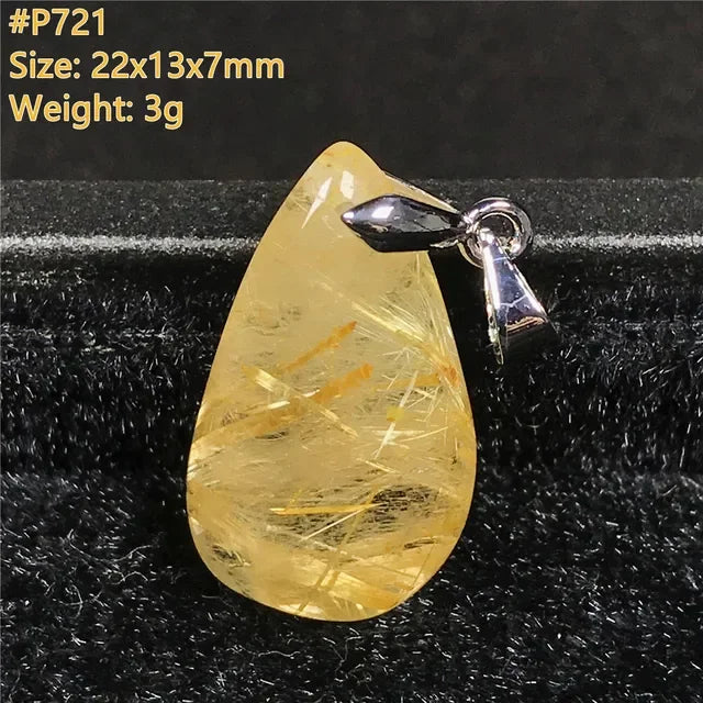 Natural Gold Rutilated Quartz Sterling Silver Pendant Necklace for Women & Men Healing Wealth Gift CCGTC Certified AAAAA