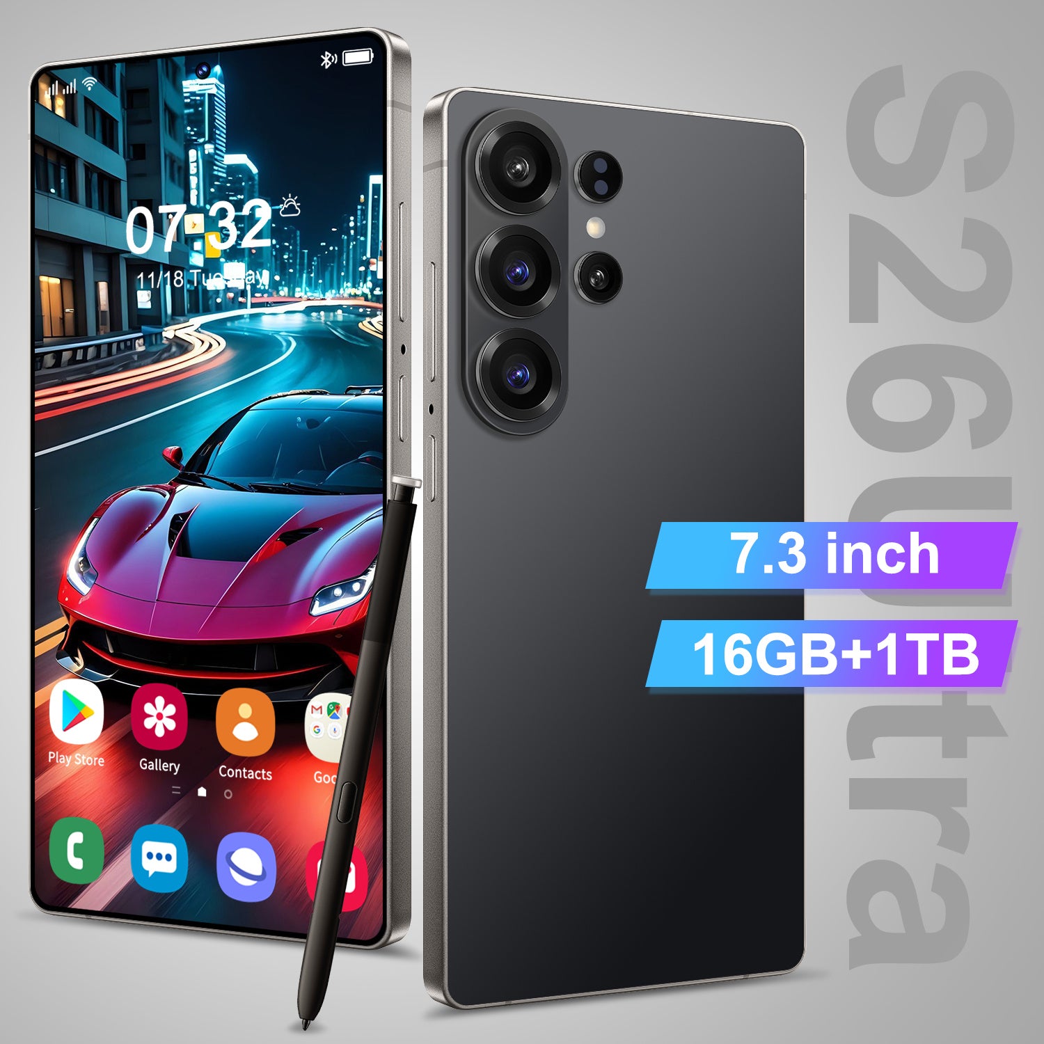S26 Ultra 5G gaming smartphone with 16GB RAM 1TB storage and 108MP camera in sleek design, rear view angle
