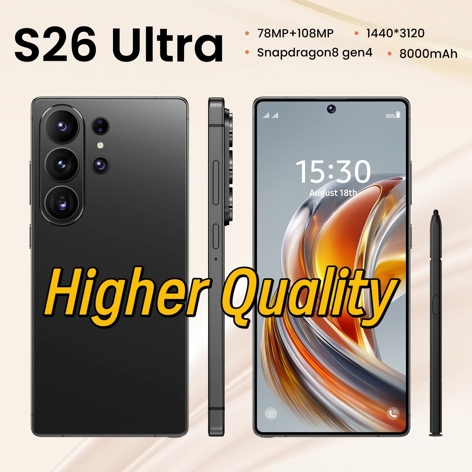 7.7 Inch S26 Ultra 22GB+2TB Smooth Performance & Large Storage Top Rated Latest Version 5G Android 15 Smart Phone For Gamers