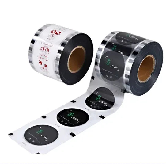Thermal laminating film roll set with black icon labels and perforated strip