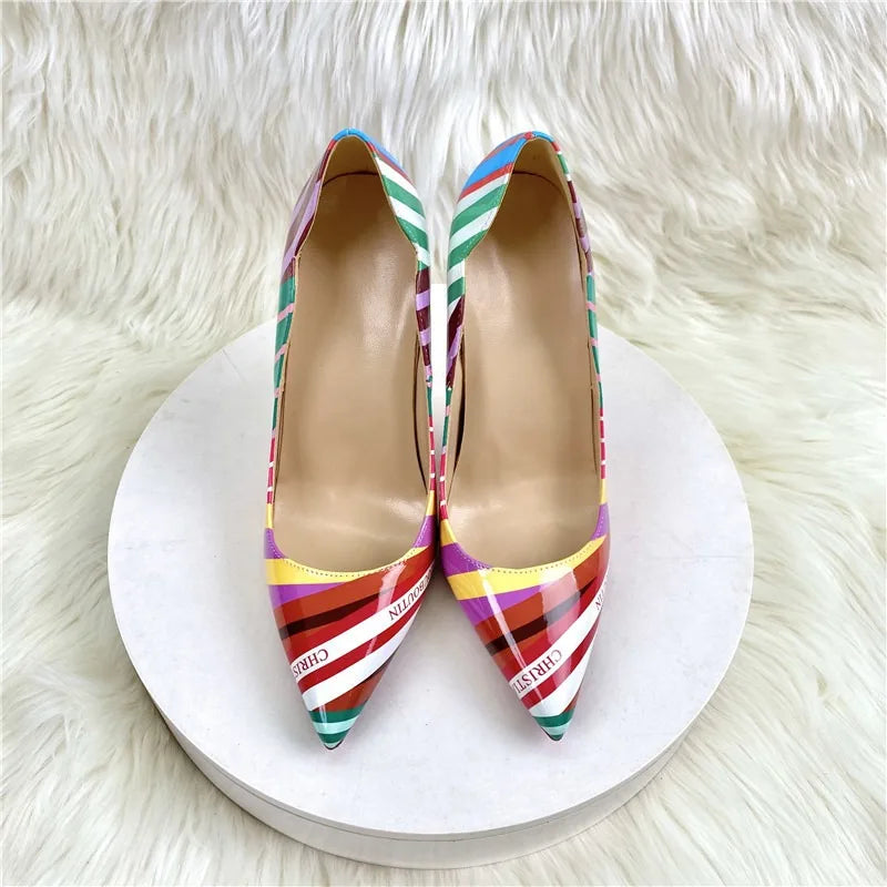 Luxury Women's  High Heels Graffiti Pointed Pump Design Mixed Colors Slip-On Closure Street Sandals for Summer