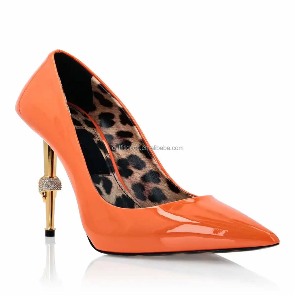 Top Quality Luxury Jewel Sandal Design 12cm Stiletto Heel Skull Heel Dappled Patent Leather Leopard Pumps Women Sexy Party Shoes