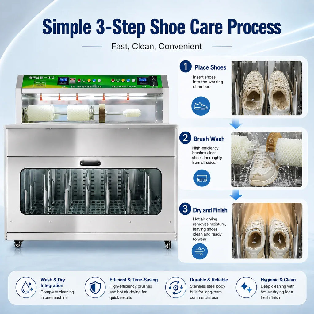 Commercial Shoe Washing and Drying Machine Stainless Steel Automatic Sneaker Cleaner for Laundry Shop Hotel Use