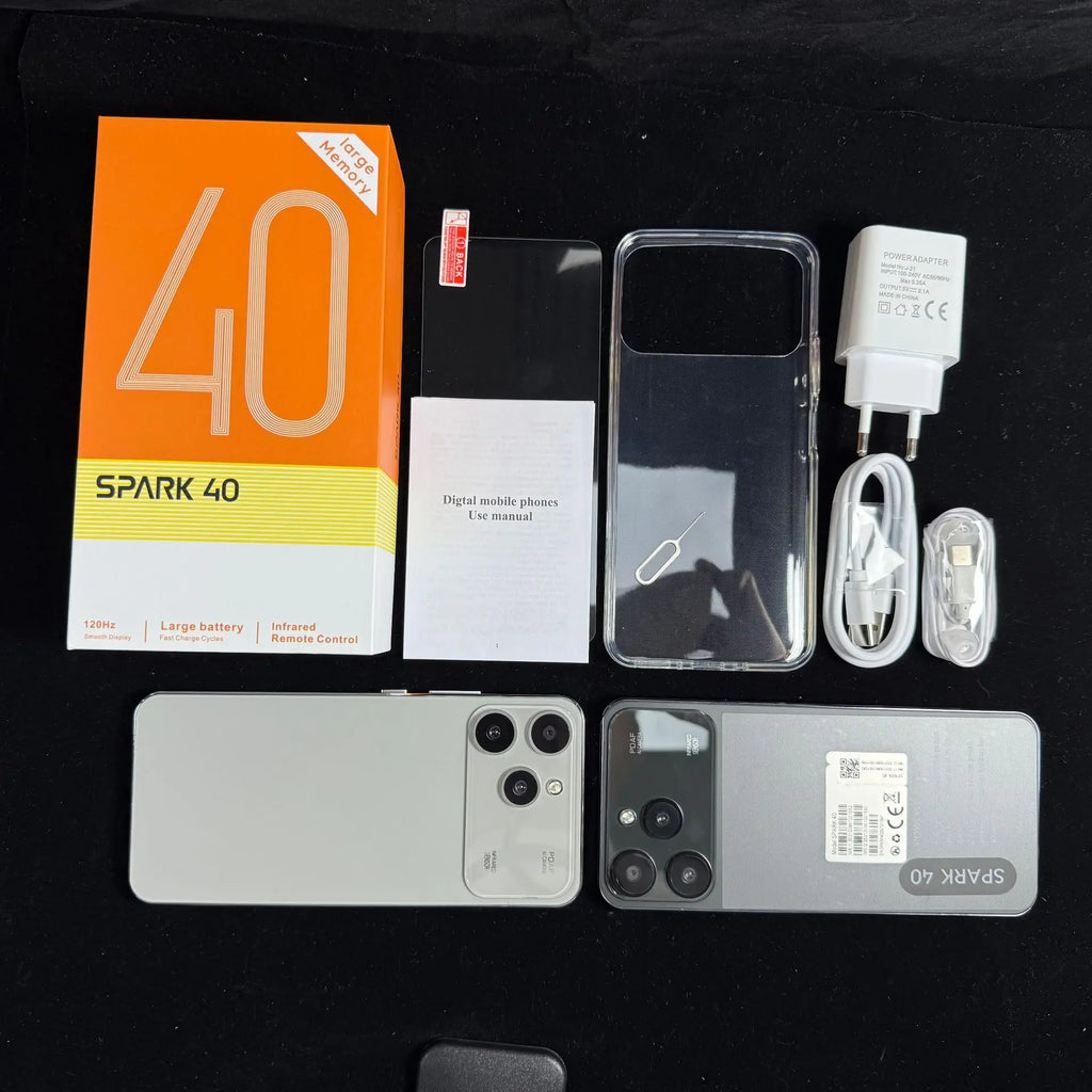 Spark 40 5G smartphone with 16GB RAM, 1TB storage, 108MP camera, and HD screen, showcased in gallery view.